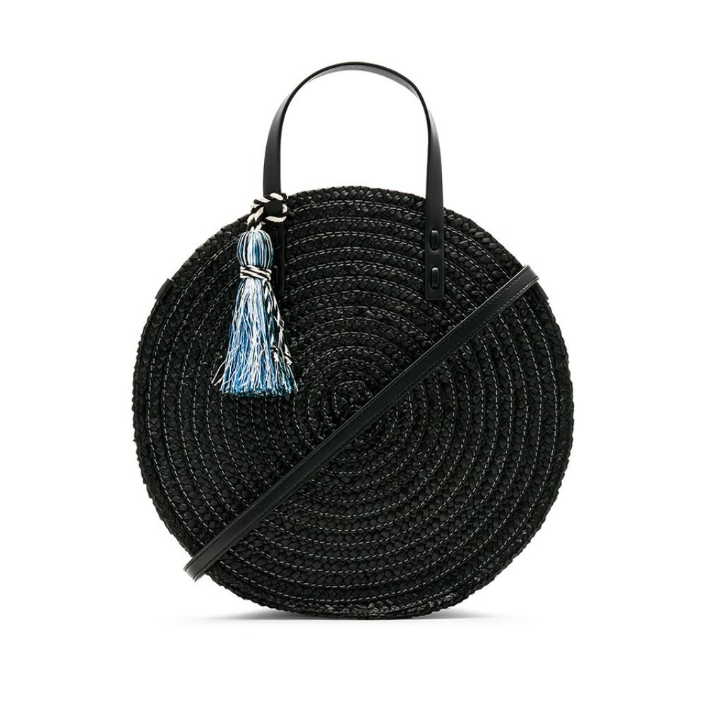 REBECCA MINKOFF STRAW Woven Black Circle Beach Large Tote Crossbody Tote